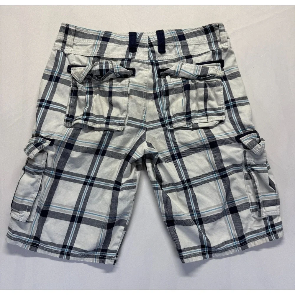 Guess‎ Cargo Shorts Mens 32 White Multi Plaid Cotton Stretch Utility Pockets